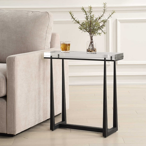 Uttermost Midas Crystal Top With Textured Bronze Iron Accent Table