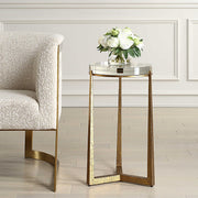 Uttermost Midas Crystal Top With Textured Antique Gold Finish Iron Round Accent Table