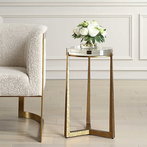 Uttermost Midas Crystal Top With Textured Antique Gold Finish Iron Round Accent Table