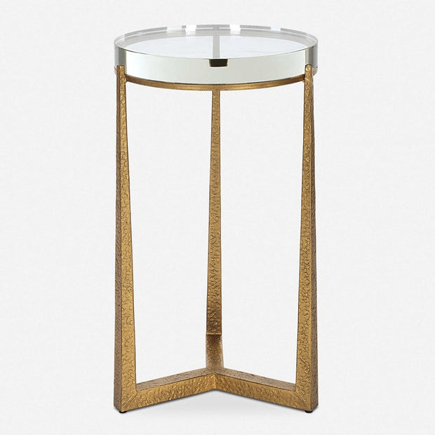 Uttermost Midas Crystal Top With Textured Antique Gold Finish Iron Round Accent Table