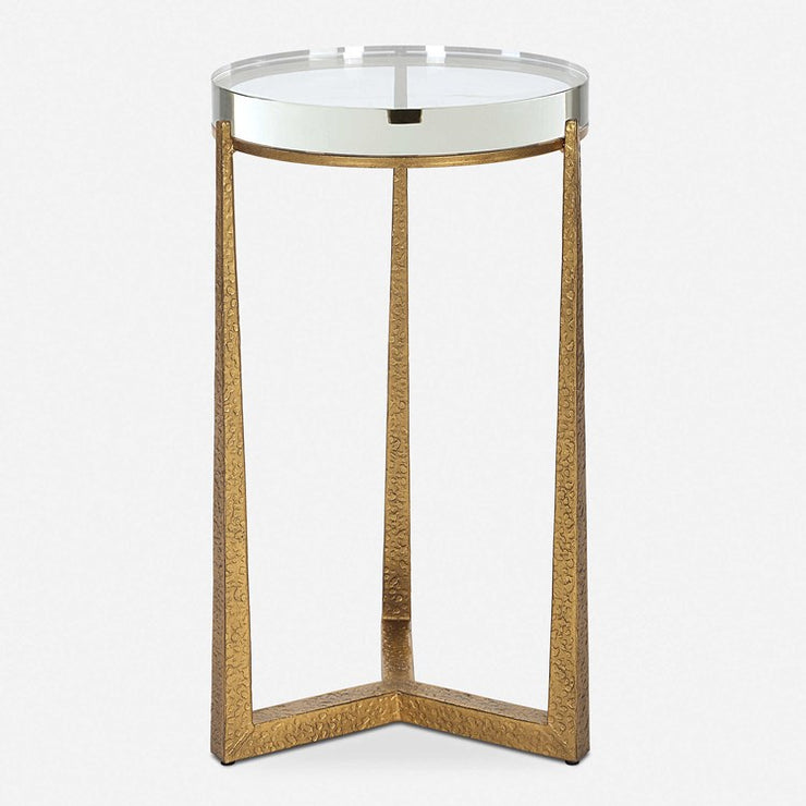 Uttermost Midas Crystal Top With Textured Antique Gold Finish Iron Round Accent Table