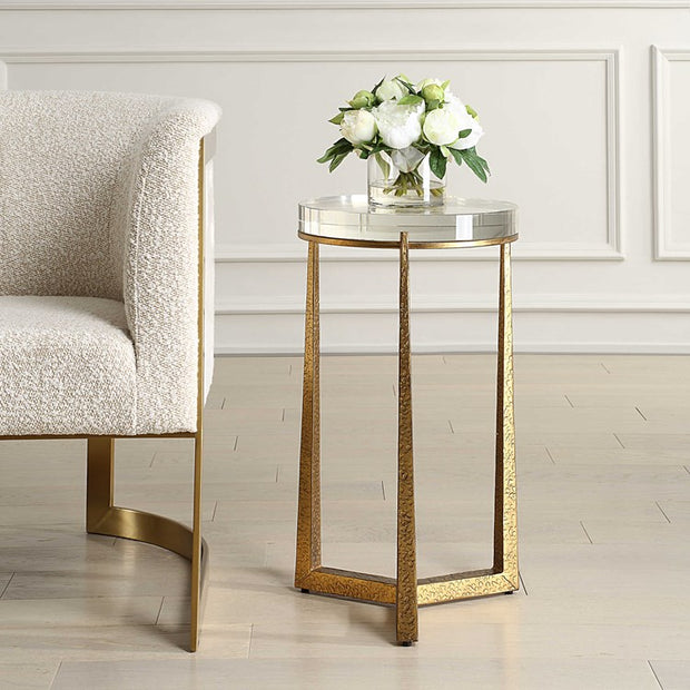 Uttermost Midas Crystal Top With Textured Antique Gold Finish Iron Round Accent Table