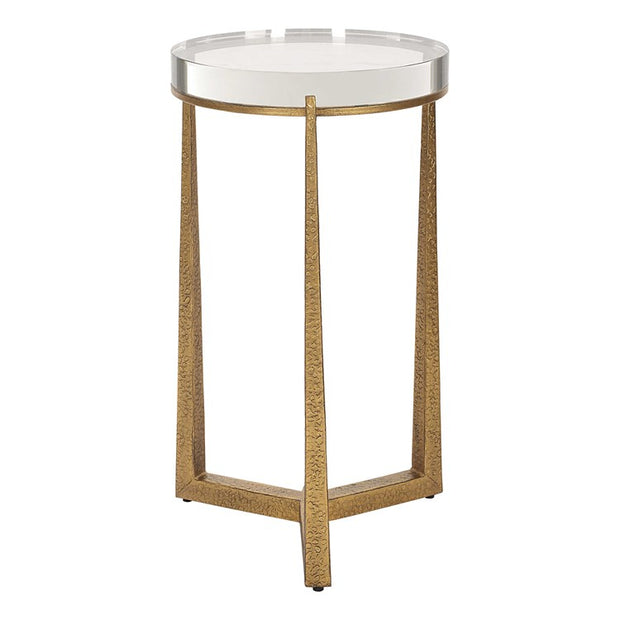 Uttermost Midas Crystal Top With Textured Antique Gold Finish Iron Round Accent Table
