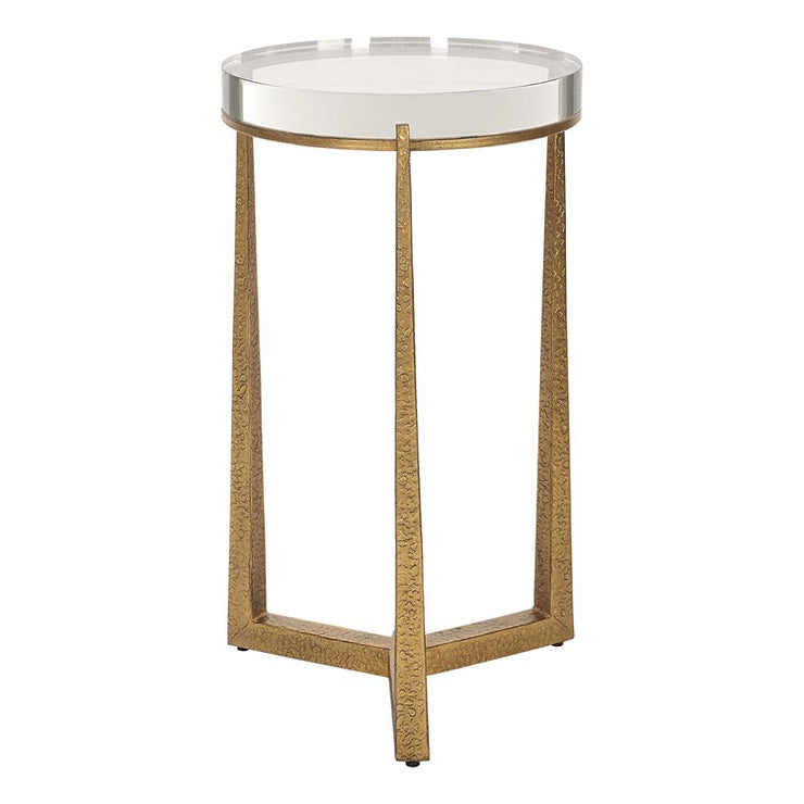 Uttermost Midas Crystal Top With Textured Antique Gold Finish Iron Round Accent Table