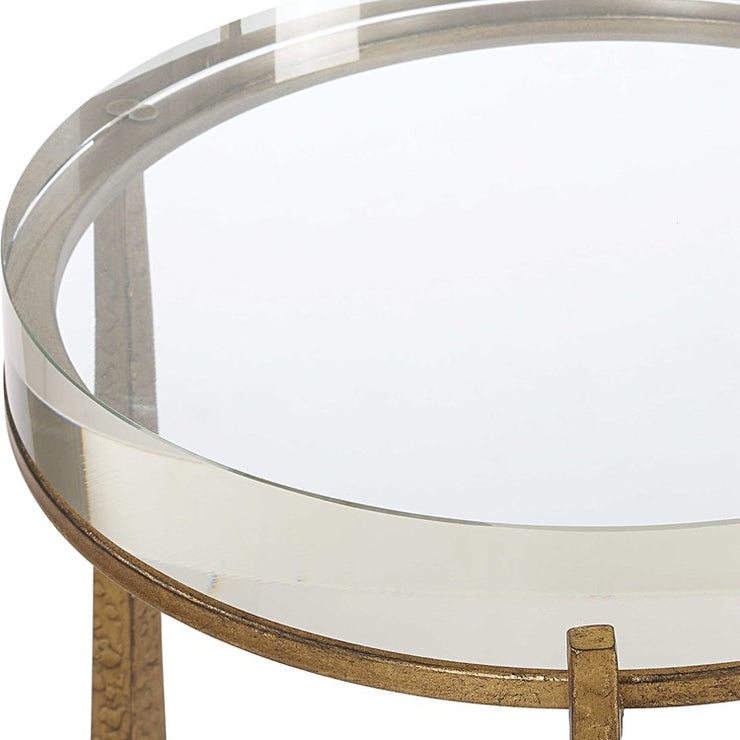 Uttermost Midas Crystal Top With Textured Antique Gold Finish Iron Round Accent Table