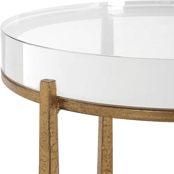 Uttermost Midas Crystal Top With Textured Antique Gold Finish Iron Round Accent Table