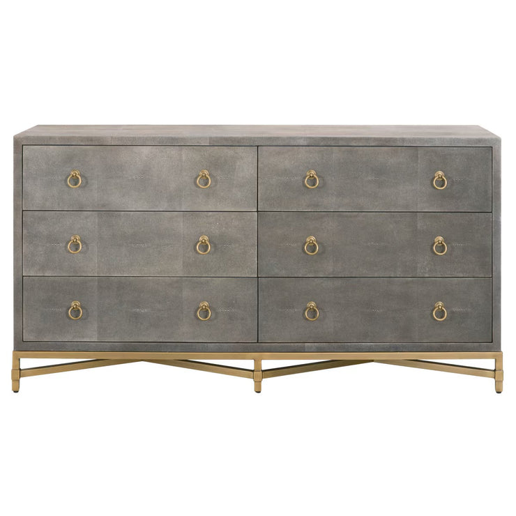 Essentials For Living Strand Shagreen 6-Drawer Double Dresser~ Gray Shagreen With Brushed Gold Hardware