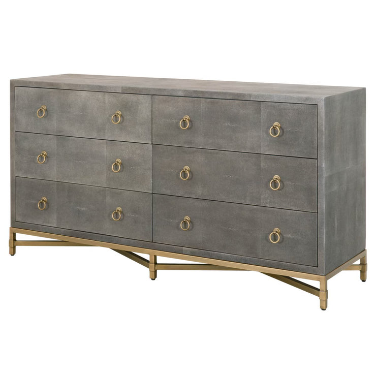 Essentials For Living Strand Shagreen 6-Drawer Double Dresser~ Gray Shagreen With Brushed Gold Hardware