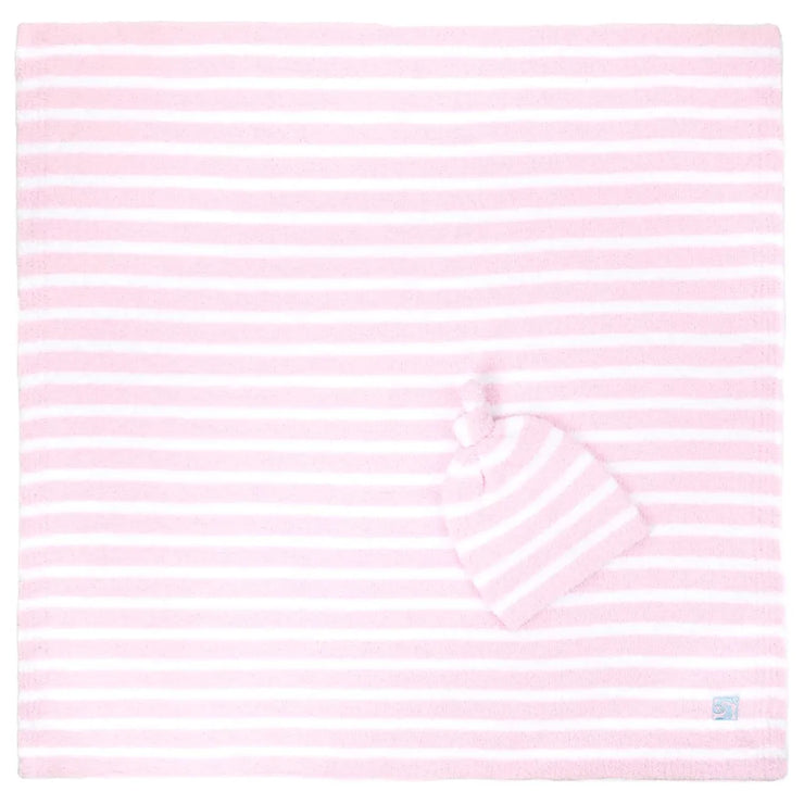 Kashwere Baby Ultra Plush Orchid with White Mini Stripe Baby Blanket & Cap