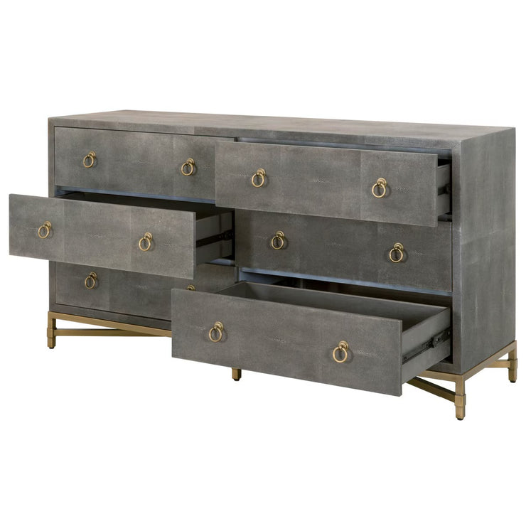 Essentials For Living Strand Shagreen 6-Drawer Double Dresser~ Gray Shagreen With Brushed Gold Hardware