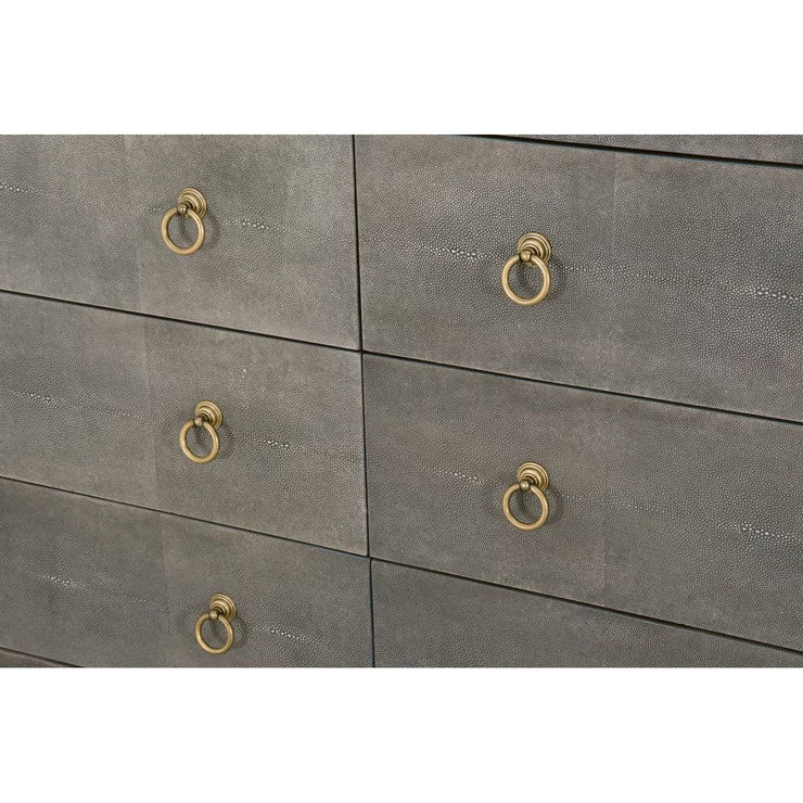 Essentials For Living Strand Shagreen 6-Drawer Double Dresser~ Gray Shagreen With Brushed Gold Hardware