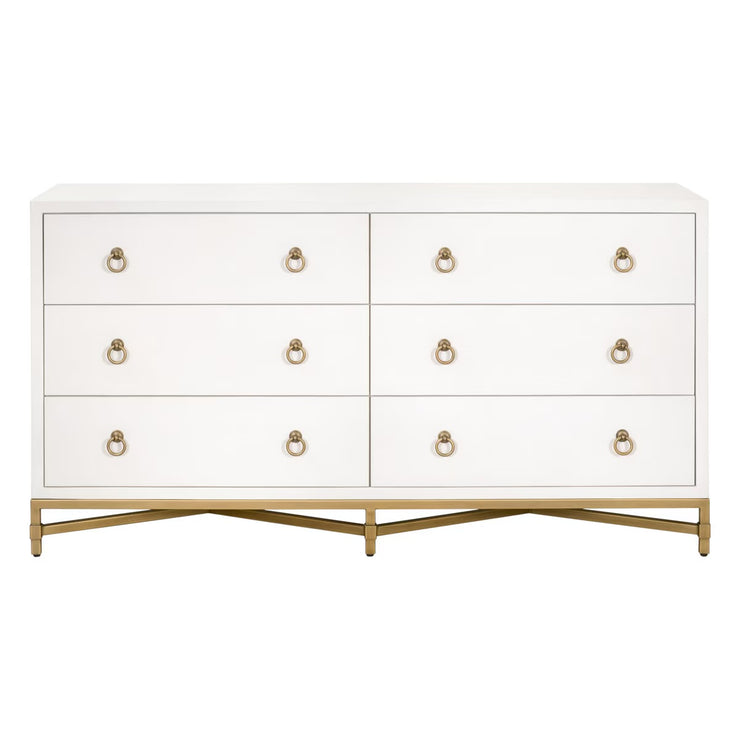 Essentials For Living Strand Shagreen 6-Drawer Double Dresser ~ Pearl Shagreen With Brushed Gold Hardware