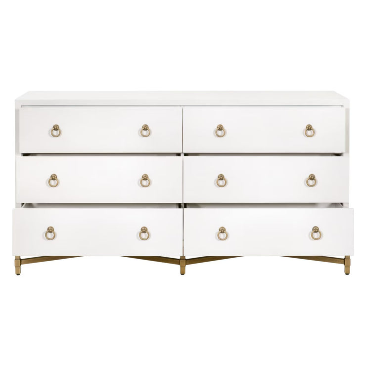 Essentials For Living Strand Shagreen 6-Drawer Double Dresser ~ Pearl Shagreen With Brushed Gold Hardware