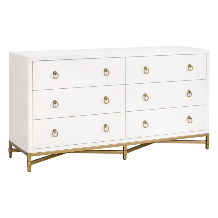 Essentials For Living Strand Shagreen 6-Drawer Double Dresser ~ Pearl Shagreen With Brushed Gold Hardware