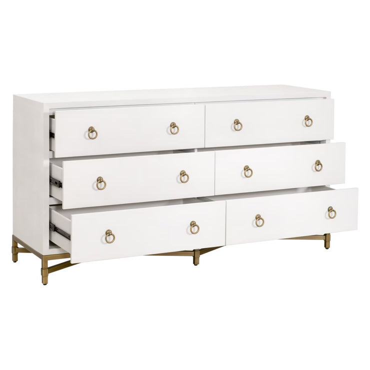 Essentials For Living Strand Shagreen 6-Drawer Double Dresser ~ Pearl Shagreen With Brushed Gold Hardware