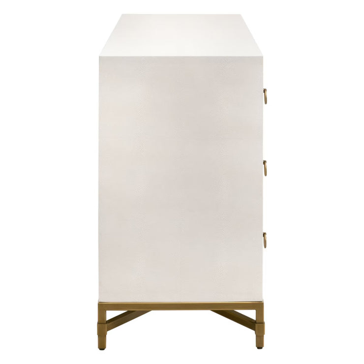 Essentials For Living Strand Shagreen 6-Drawer Double Dresser ~ Pearl Shagreen With Brushed Gold Hardware