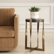 Uttermost Drew Walnut Wood and Brass Round Accent Table
