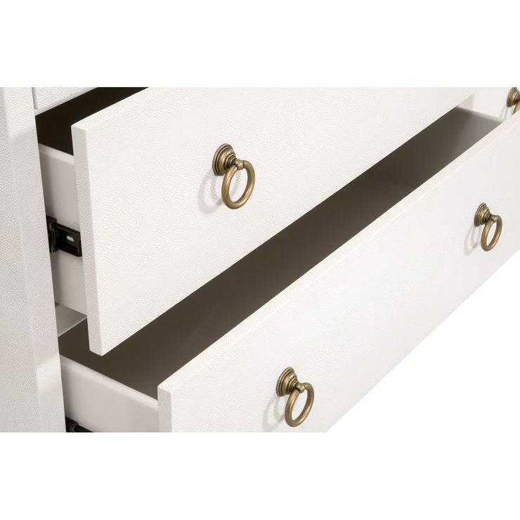 Essentials For Living Strand Shagreen 6-Drawer Double Dresser ~ Pearl Shagreen With Brushed Gold Hardware