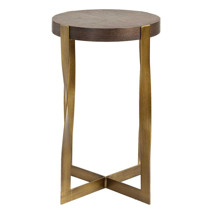 Uttermost Drew Walnut Wood and Brass Round Accent Table