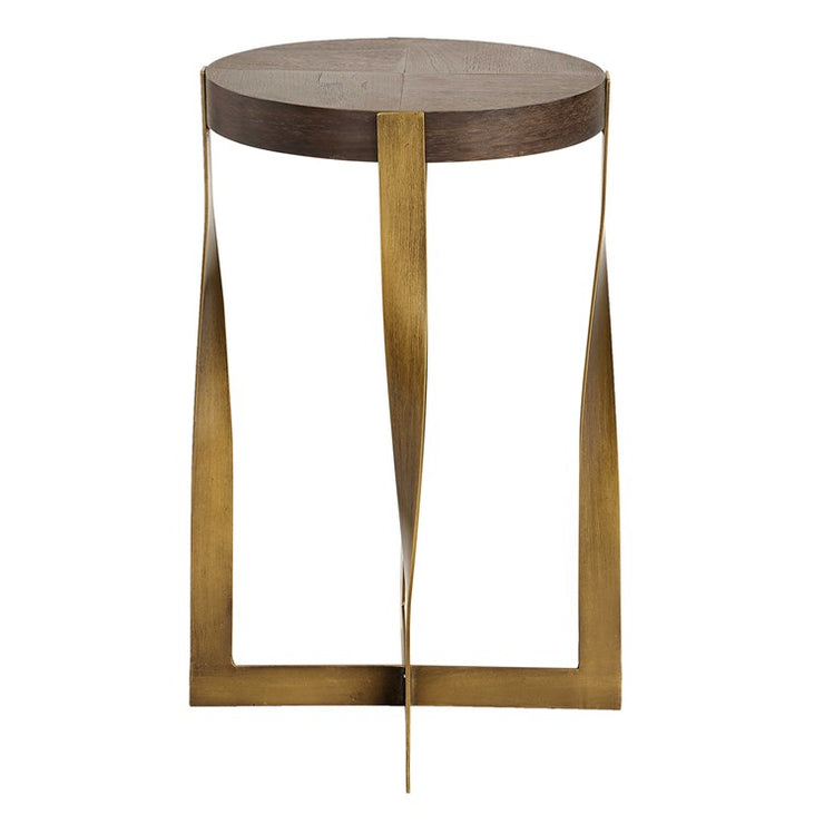 Uttermost Drew Walnut Wood and Brass Round Accent Table