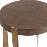 Uttermost Drew Walnut Wood and Brass Round Accent Table