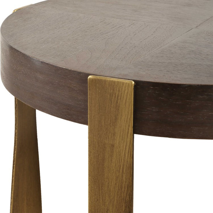 Uttermost Drew Walnut Wood and Brass Round Accent Table
