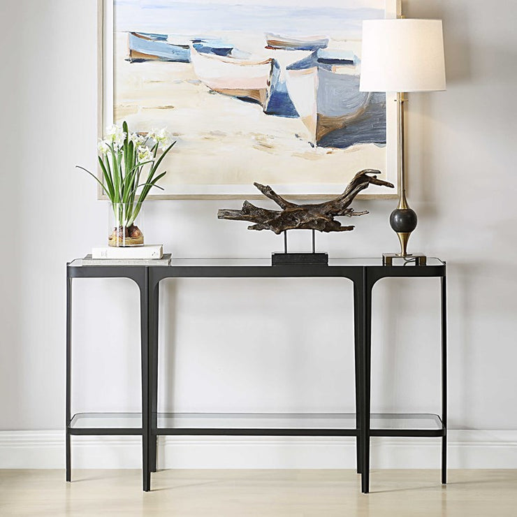 Uttermost Atchison Glass and Black Iron Console Table