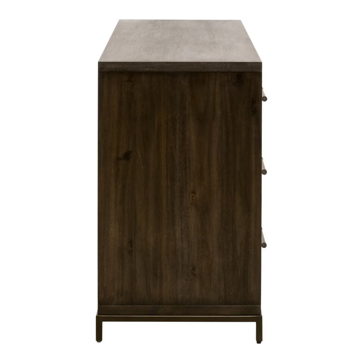 Essentials For Living Wrenn 6-Drawer Double Dresser ~ Burnished Brown Acacia, Matte White With Antique White Hardware