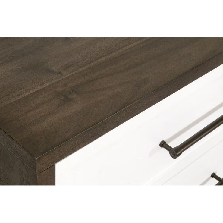 Essentials For Living Wrenn 6-Drawer Double Dresser ~ Burnished Brown Acacia, Matte White With Antique White Hardware