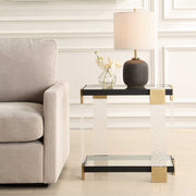 Uttermost Bendena Glass and Black Iron Side Table