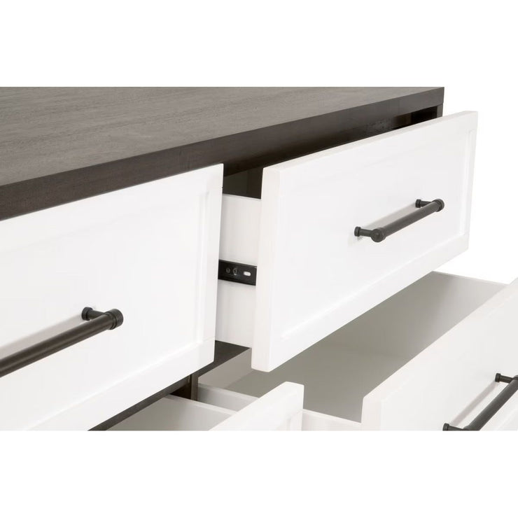 Essentials For Living Wrenn 6-Drawer Double Dresser ~ Burnished Brown Acacia, Matte White With Antique White Hardware