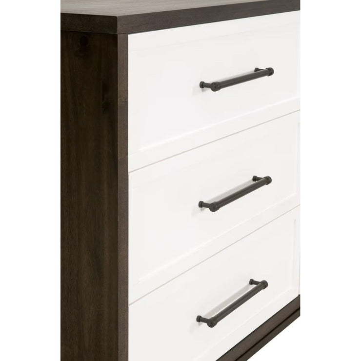 Essentials For Living Wrenn 6-Drawer Double Dresser ~ Burnished Brown Acacia, Matte White With Antique White Hardware