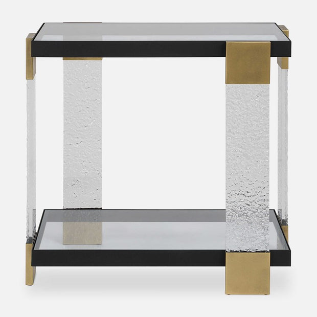 Uttermost Bendena Glass and Black Iron Side Table
