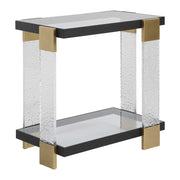 Uttermost Bendena Glass and Black Iron Side Table