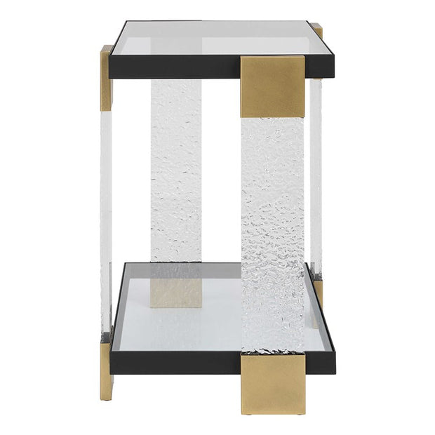 Uttermost Bendena Glass and Black Iron Side Table