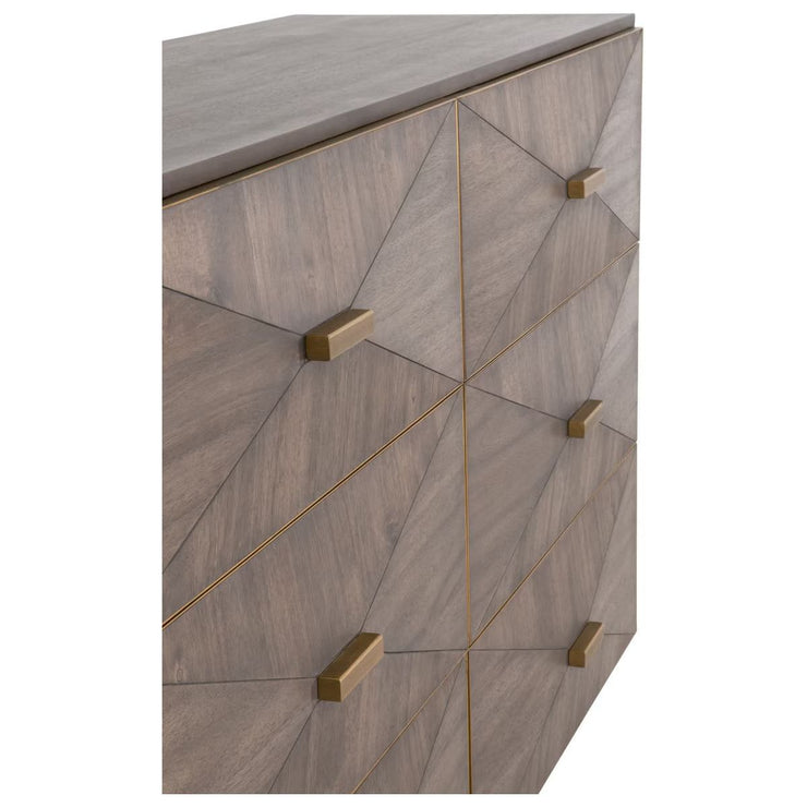 Essentials For Living Wynn 6-Drawer Double Dresser ~ Burnished Brown Acacia With Brushed Gold Hardware