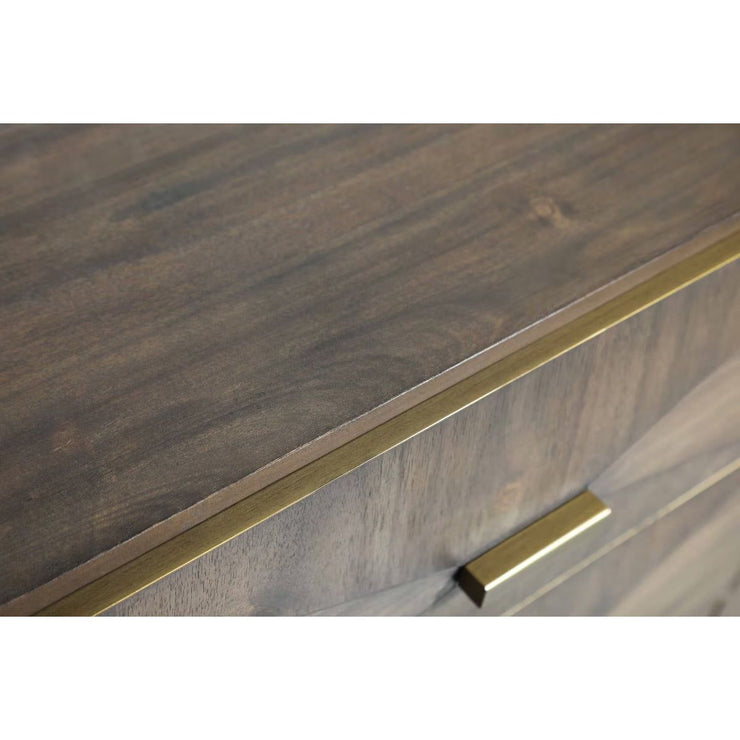 Essentials For Living Wynn 6-Drawer Double Dresser ~ Burnished Brown Acacia With Brushed Gold Hardware