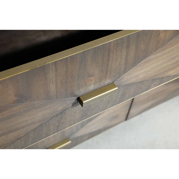 Essentials For Living Wynn 6-Drawer Double Dresser ~ Burnished Brown Acacia With Brushed Gold Hardware