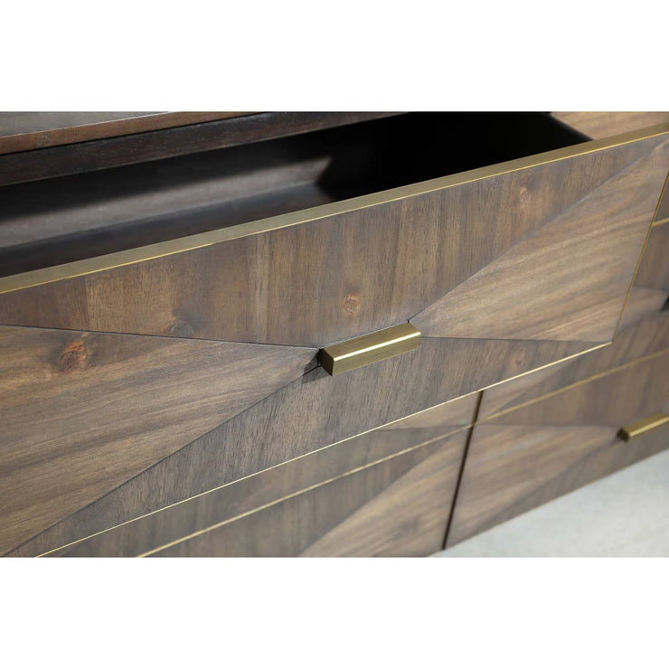 Essentials For Living Wynn 6-Drawer Double Dresser ~ Burnished Brown Acacia With Brushed Gold Hardware