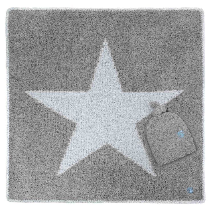 Kashwere Baby Ultra Plush Stone with Ice Blue Star Baby Blanket & Cap