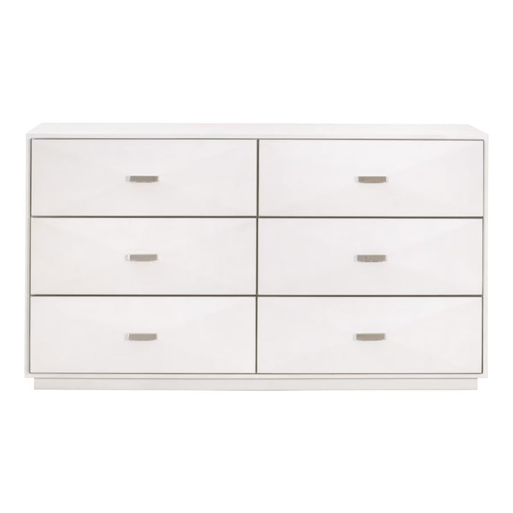 Essentials For Living Wynn 6-Drawer Double Dresser ~ Pearl Shagreen With Brushed Stainless Steel Hardware