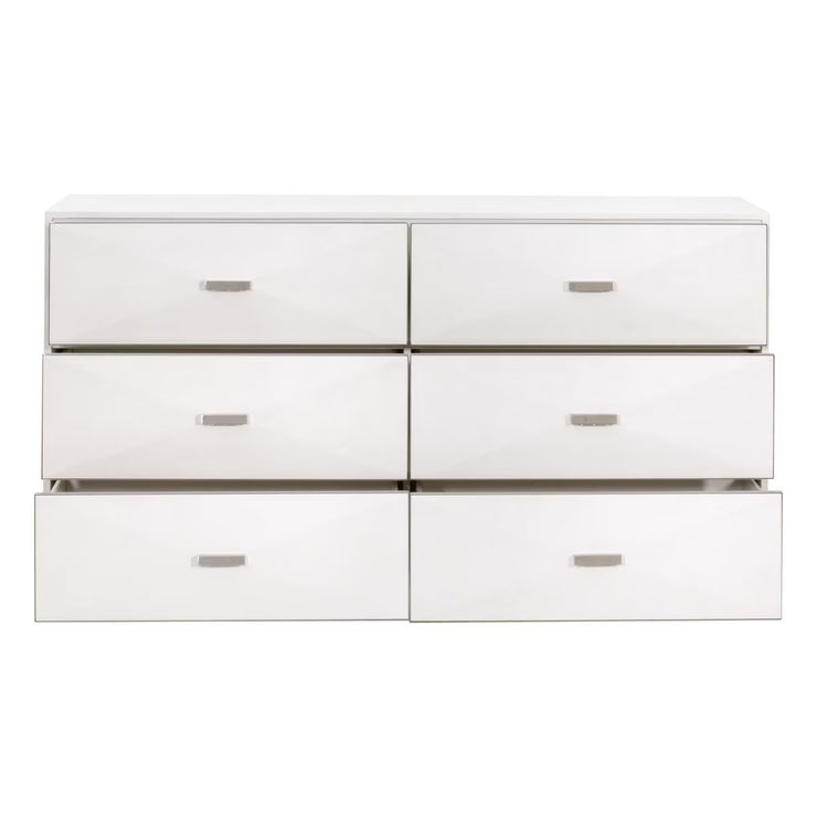 Essentials For Living Wynn 6-Drawer Double Dresser ~ Pearl Shagreen With Brushed Stainless Steel Hardware