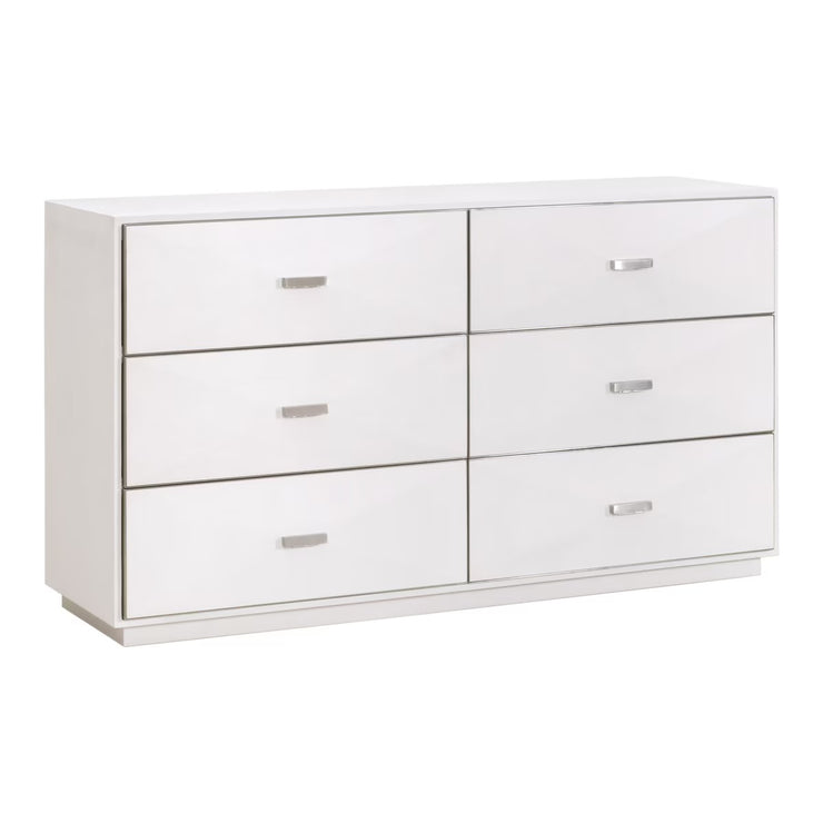 Essentials For Living Wynn 6-Drawer Double Dresser ~ Pearl Shagreen With Brushed Stainless Steel Hardware