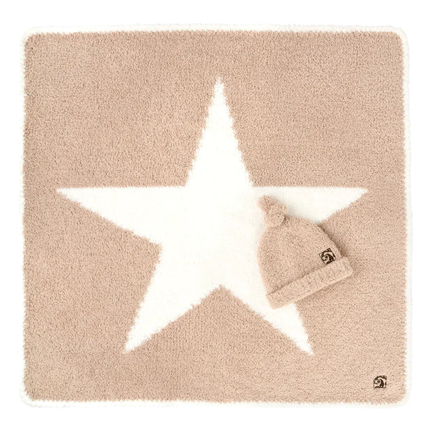 Kashwere Baby Ultra Plush Teddy with Crème Star Baby Blanket & Cap