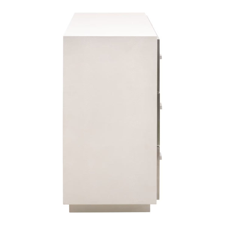 Essentials For Living Wynn 6-Drawer Double Dresser ~ Pearl Shagreen With Brushed Stainless Steel Hardware