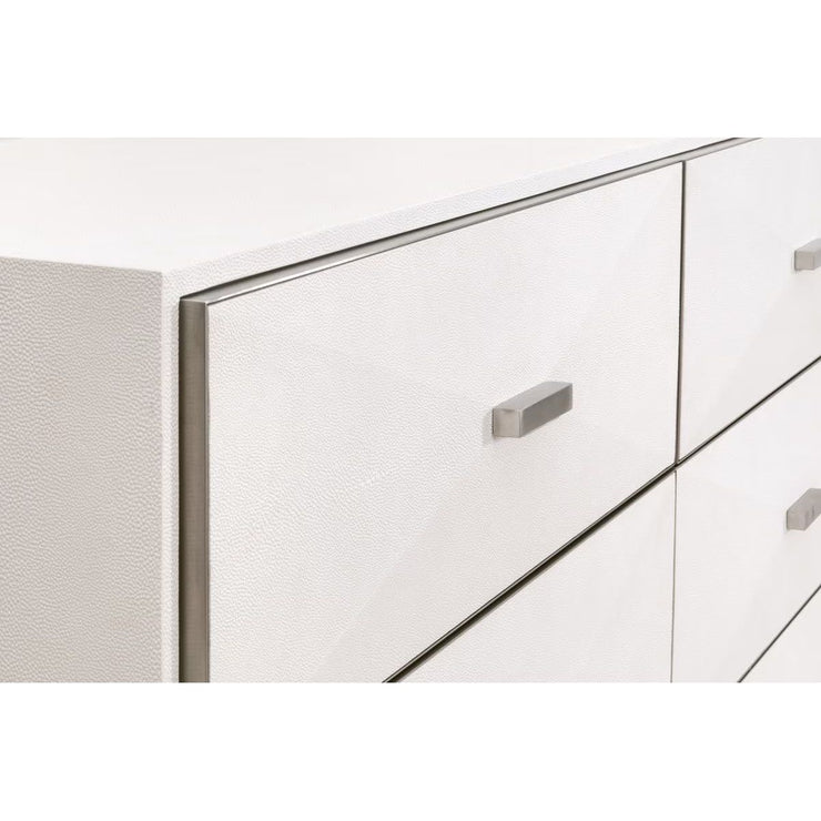 Essentials For Living Wynn 6-Drawer Double Dresser ~ Pearl Shagreen With Brushed Stainless Steel Hardware