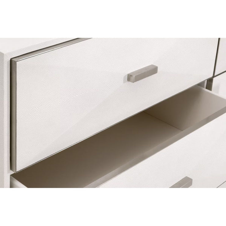 Essentials For Living Wynn 6-Drawer Double Dresser ~ Pearl Shagreen With Brushed Stainless Steel Hardware