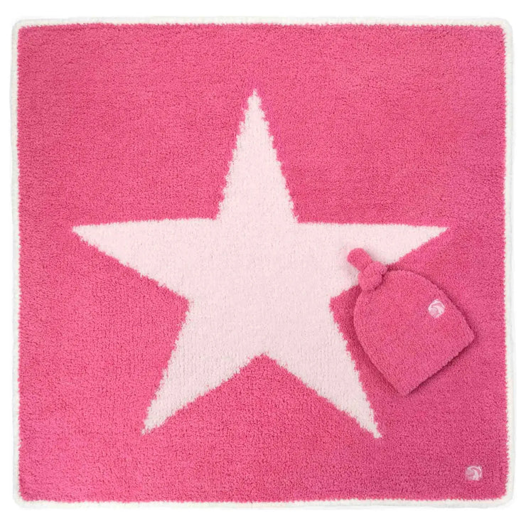 Kashwere Baby Ultra Plush Pink Raspberry with Pink Star Baby Blanket & Cap