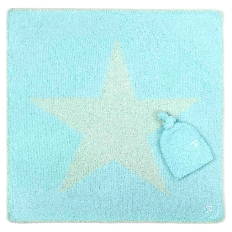 Kashwere Baby Ultra Plush Mint with Aqua Star Baby Blanket & Cap