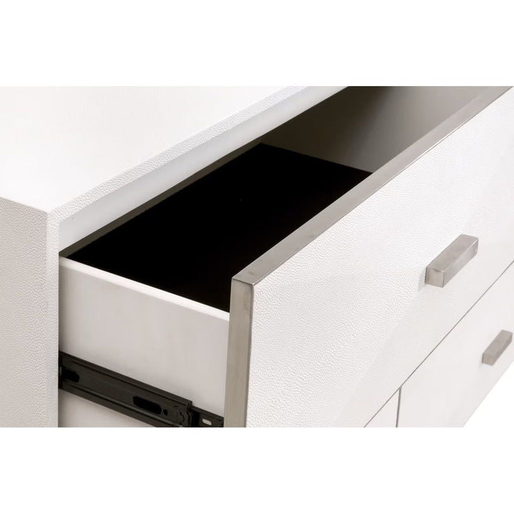 Essentials For Living Wynn 6-Drawer Double Dresser ~ Pearl Shagreen With Brushed Stainless Steel Hardware